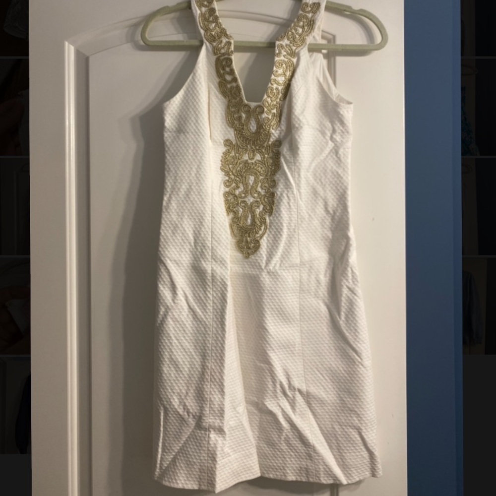 Lilly Pulitzer gold embellished neckline mini dress